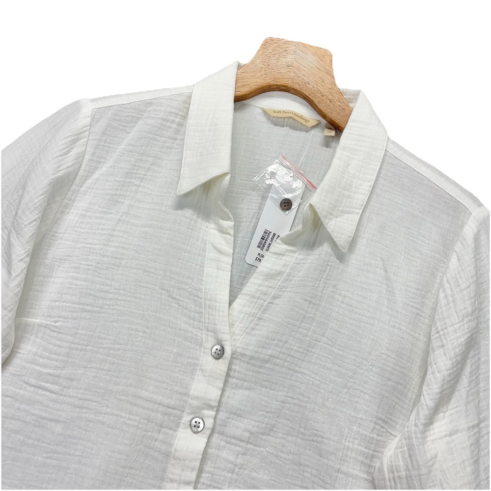 Soft Surroundings Addison Gauze Big Shirt Womens PL Roll Tab Sleeves White NEW